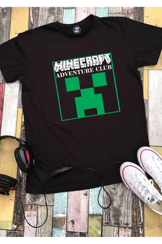 MİNECARFT PRINTED BLACK SHORT SLEEVE Children's T-Shirt Unisex