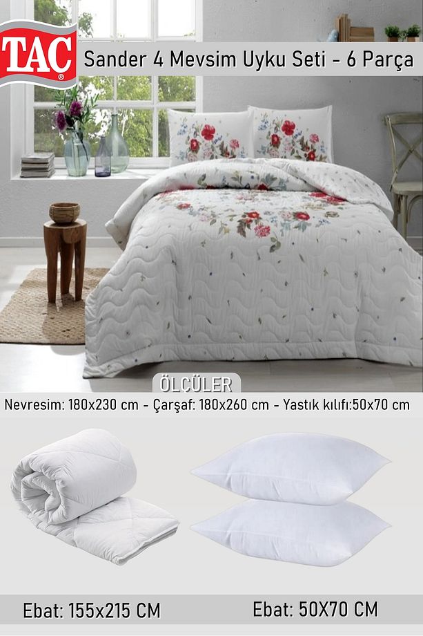 Sander Kırmızı 4 Mevsim Çok Amaçlı Kapitoneli Tek Kişilik Set + Yorgan + Yastık - 2