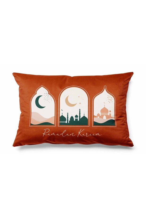 غطاء وسادة رمي مستطيل الشكل منقوش على شكل قبة رمضان مطبوع على الوجهين من الجلد المدبوغ Ramadan Kareem