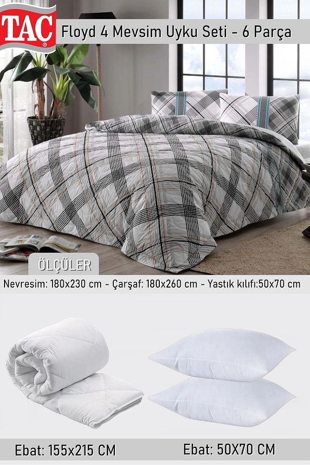 Floyd Gri 4 Mevsim Çok Amaçlı Kapitoneli Tek Kişilik Set + Yorgan + Yastık - 2