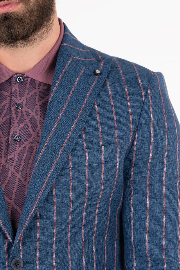 Çizgili Tek Çeket - 5