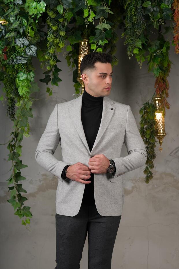 Yünlü Mono Yaka Kaşmir Çift Yırtmaç 6 Drop Kışlık Erkek Tek Ceket Sr67502 - 3