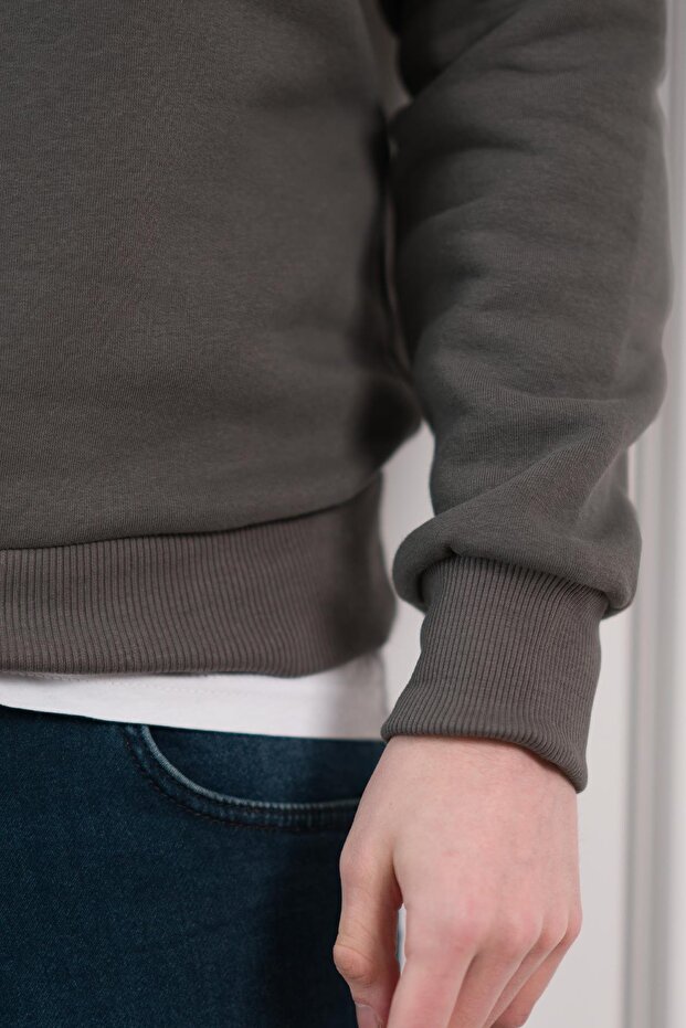 SLIMFIT ZERO COLLAR BASIC 3 THREAD MEN'S SWEATSHIRT - 4