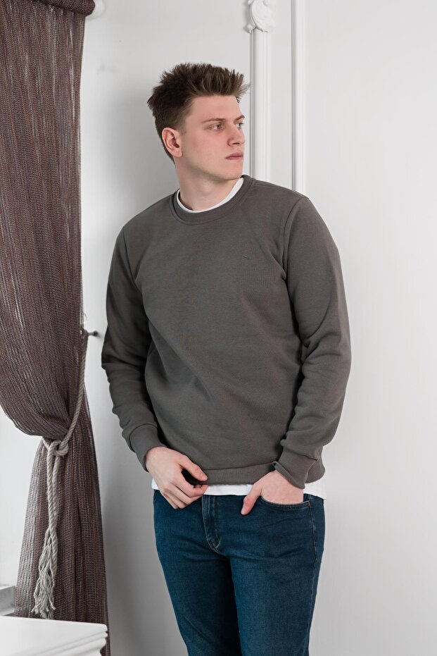 SLIMFIT ZERO COLLAR BASIC 3 THREAD MEN'S SWEATSHIRT - 2