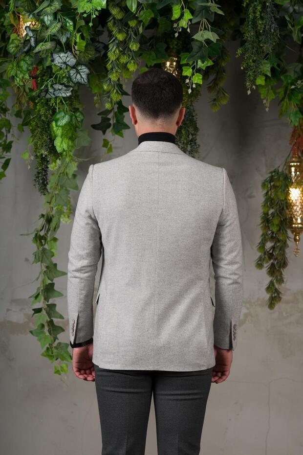 Yünlü Mono Yaka Kaşmir Çift Yırtmaç 6 Drop Kışlık Erkek Tek Ceket Sr67502 - 7