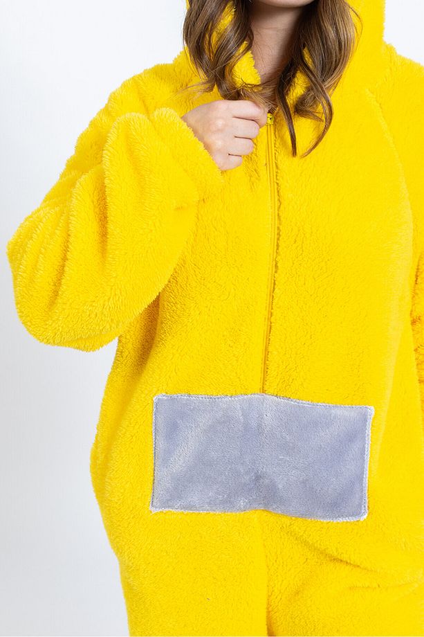 Merimu Kadın Boydan Fermuarlı Sarı Teletabi Model Tulum Pijama Takımı - 3