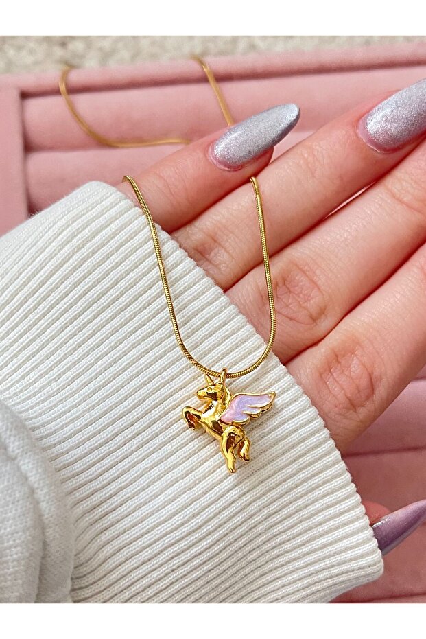 Kanatlı Uçan At Çelik Kolye - 1