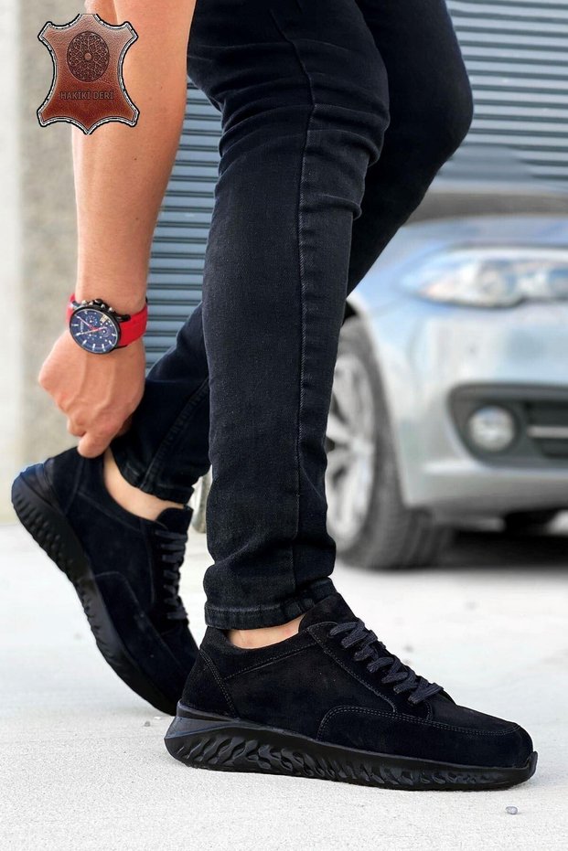 Black Black Suede Genuine Leather Men's Sports Shoes
