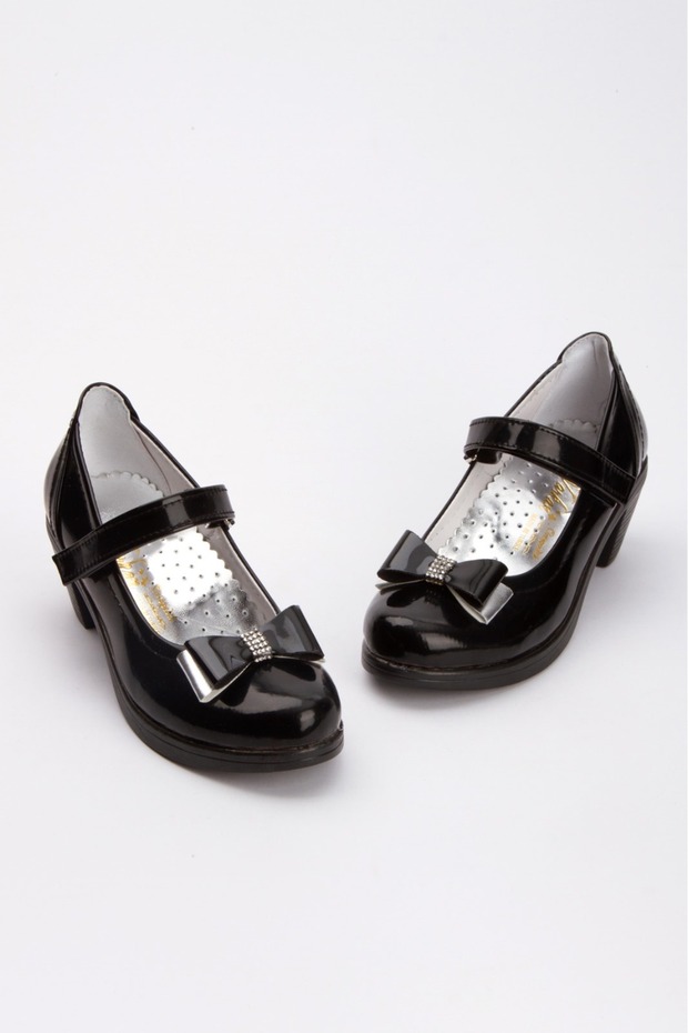 Girl's Black Patent Leather Heeled Princess Shoes