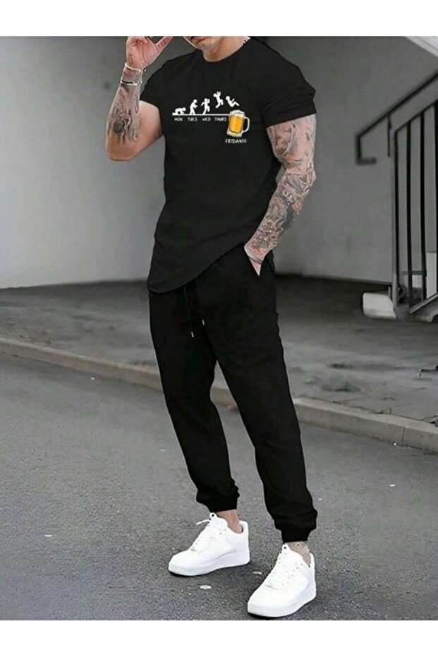 Men's Black Basic Sweatpants - 1