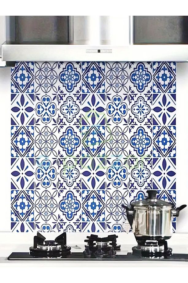 5 Metre X 60 Cm Retro Mavi Çini Desenli Mutfak Banyo Fayans Tezgah Masa Dekorasyon Yapışkanlı Folyo - 5
