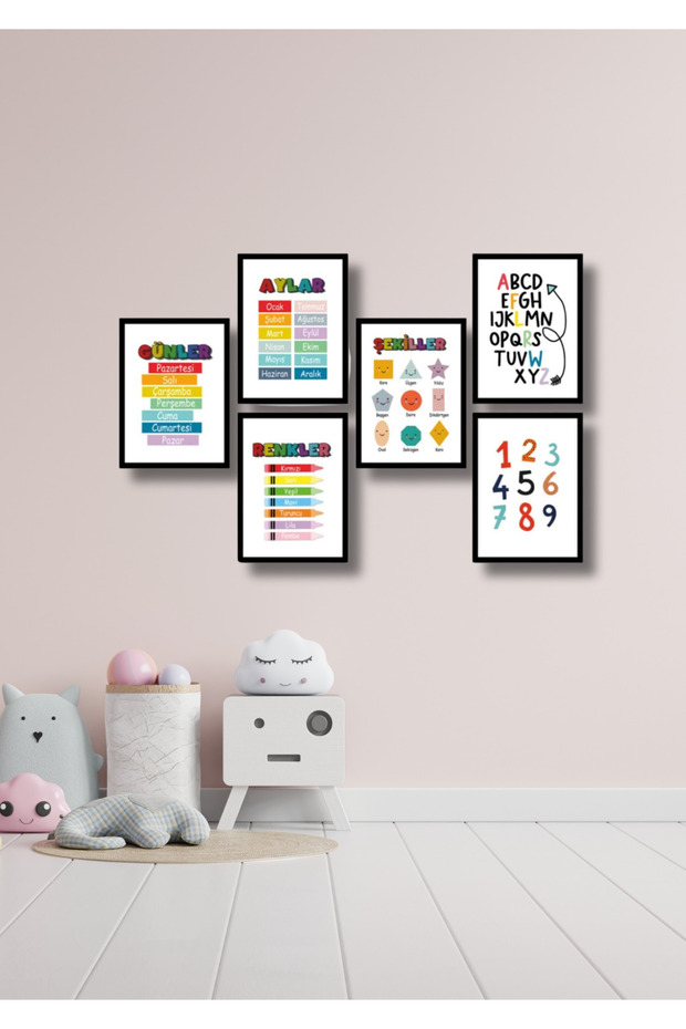 6 Pieces Frame Look Kids Educational Wall Decor for Kids Room Kindergarten Painting Set