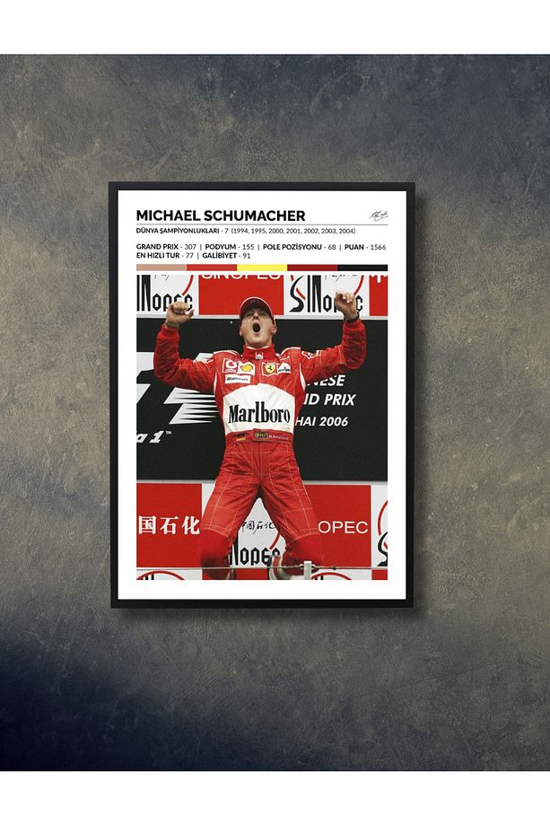 Siyah Çerçeve Görünümlü Michael Schumacher Duvar Dekoru Salon Oturma Yatak Çocuk Odası 20x30 Tablo - 2