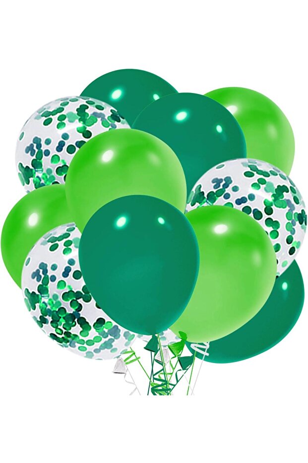 12-10 inch Dark and Light Green Confetti 10 Balloons