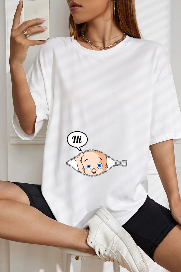 Women's Baby Hi Printed Oversize 100% Cotton Maternity T-shirt