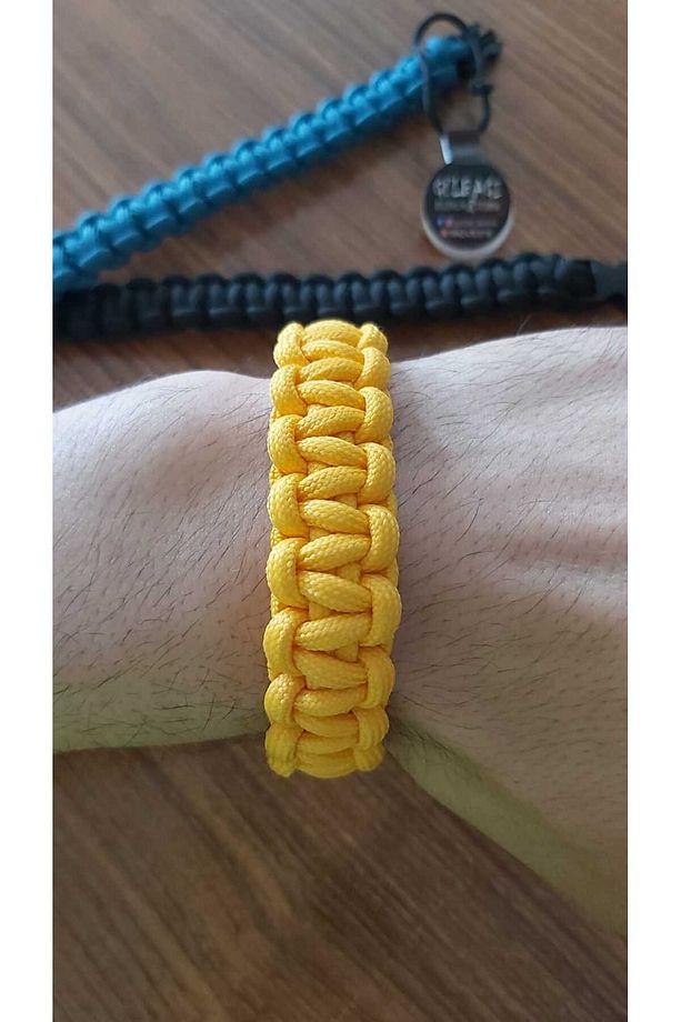 Paracord Örgü Bileklik ( Sarı Renk, Klipsli, Unisex, Handmade) - 1