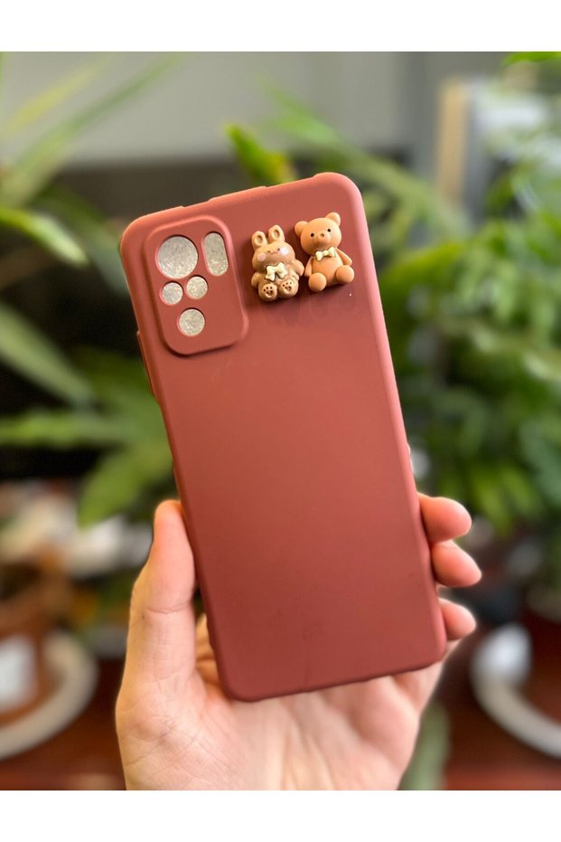 Xiaomi Redmi Note 10 / Note 10S Soft Soft Teddy Bear Design Silicone Phone Case Brown