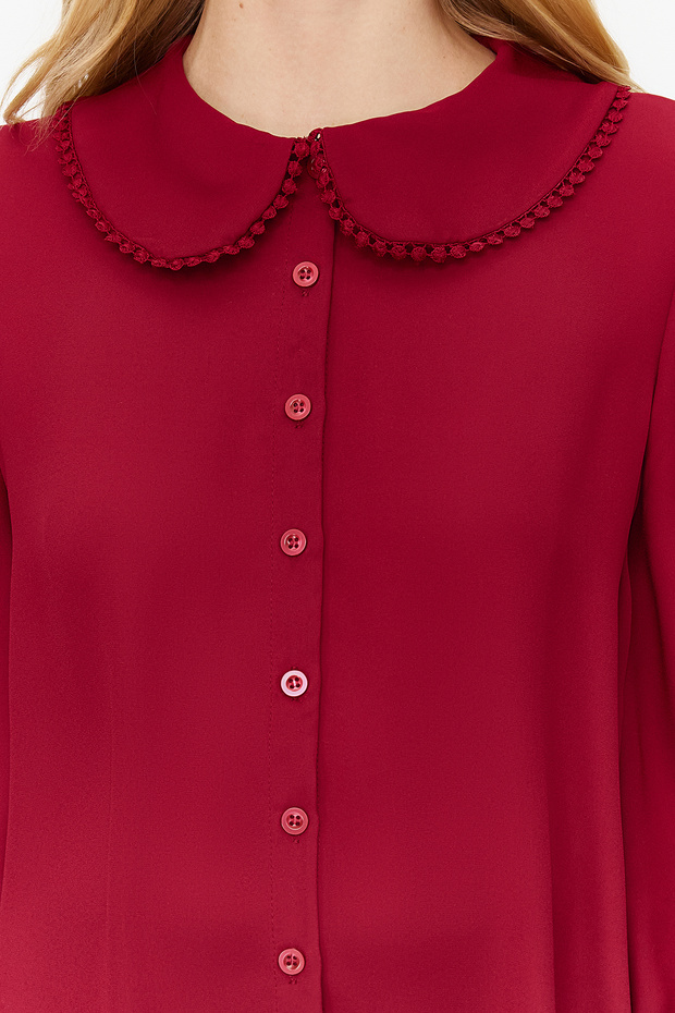 Bordo Bebe Yaka Ponpon Detaylı Regular Normal Kalıp Dokuma Gömlek TWOAW21GO0717 - 7