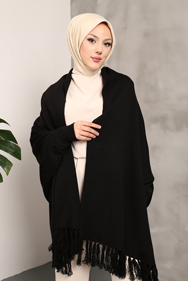 Triko Şal Panço Siyah - 5