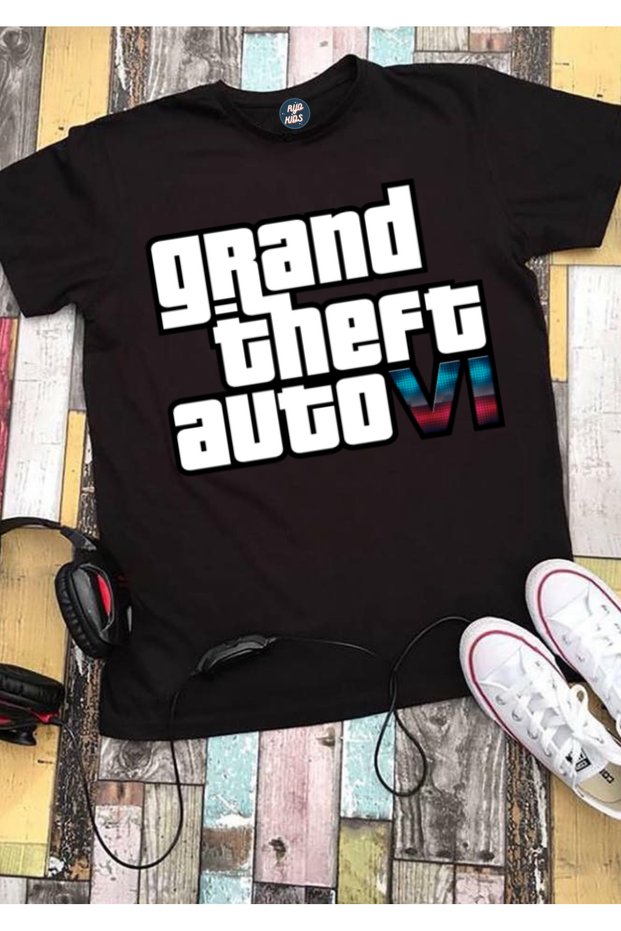 GTA VI (6) PRINTED BLACK SHORT SLEEVE Children's T-Shirt Unisex