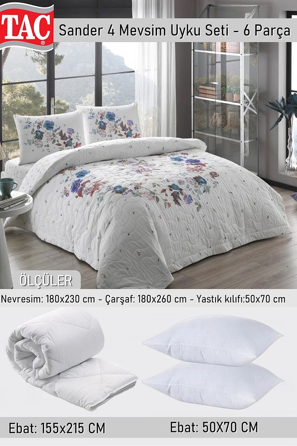Sander Mavi 4 Mevsim Çok Amaçlı Kapitoneli Tek Kişilik Set + Yorgan + Yastık - 2