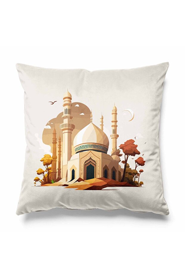 غطاء وسادة رمي من الجلد المدبوغ مطبوع على الوجهين بنمط غروب الشمس رمضاني فردي Ramadan Kareem