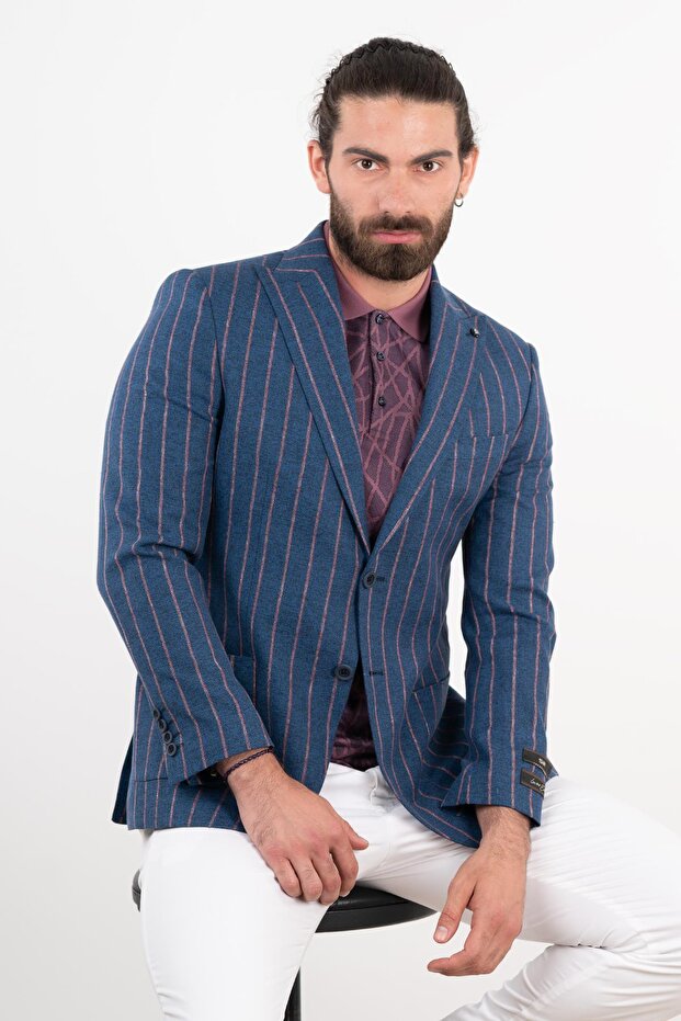 Çizgili Tek Çeket - 2