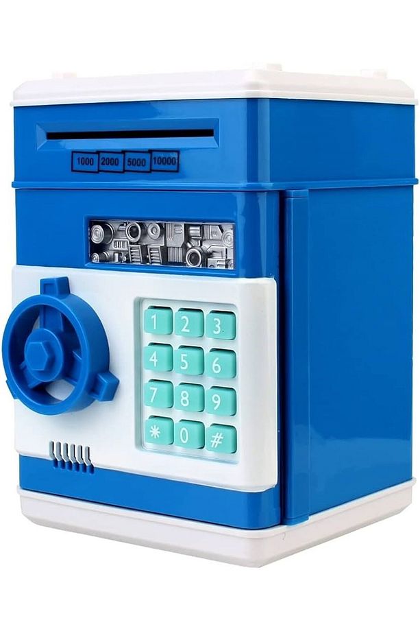 Şifreli Otomatik Kağıt Para Alan Kasa Kumbara Elektronik Atm MAVİ - 1