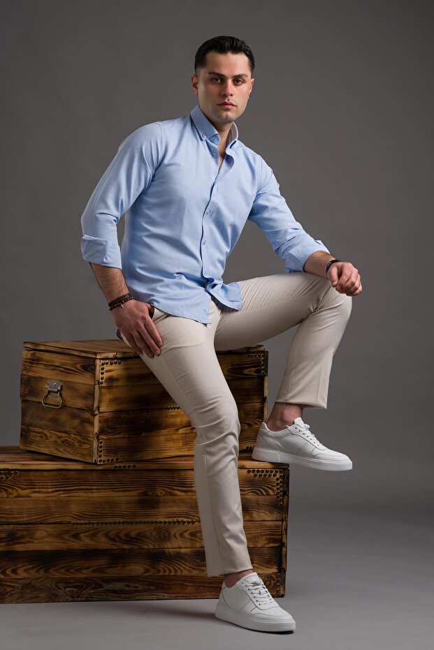 Slimfit Button Collar Long Sleeve Men's Shirt