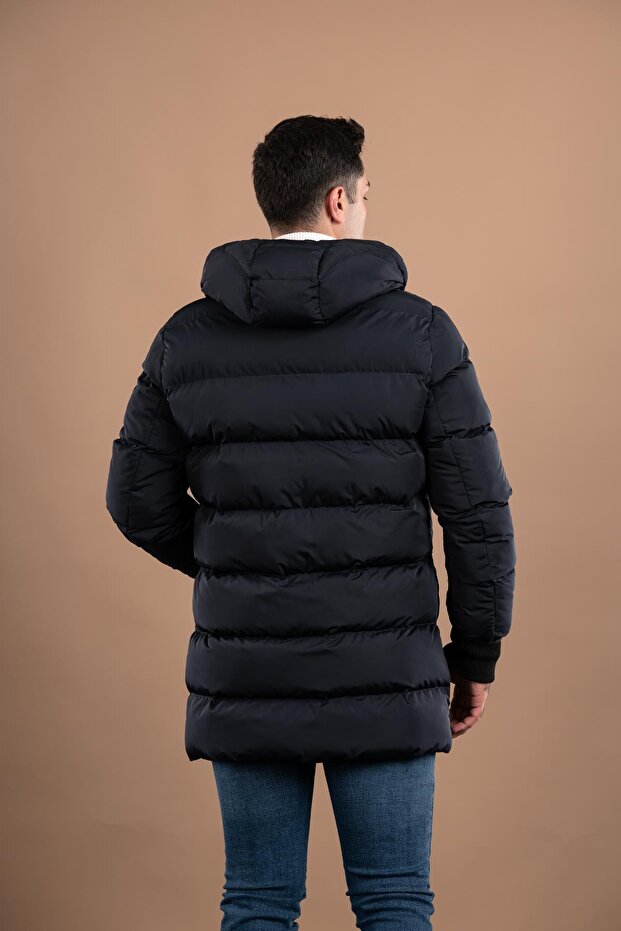 Regular Fit Kapşonlu Astarlı Uzun Kalın Şişme Mont - 6