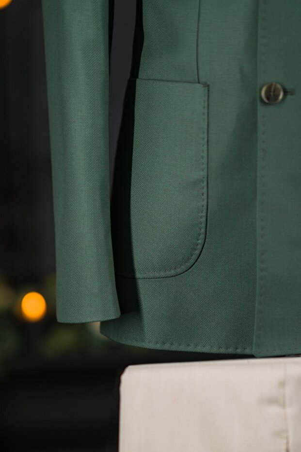 Regular Fit Çift Yırtmaç Astarlı Erkek Kruvaze Tek Ceket - 5