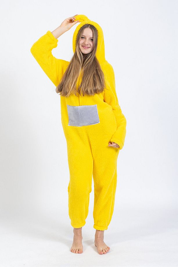 Merimu Kadın Boydan Fermuarlı Sarı Teletabi Model Tulum Pijama Takımı - 1