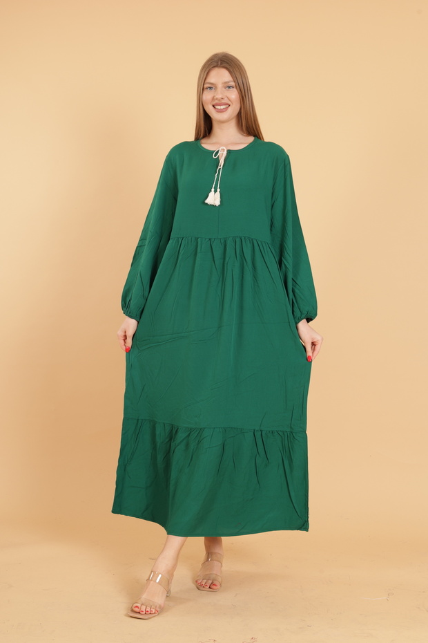 Women's Green long sleeve full length Burgundy woven dress