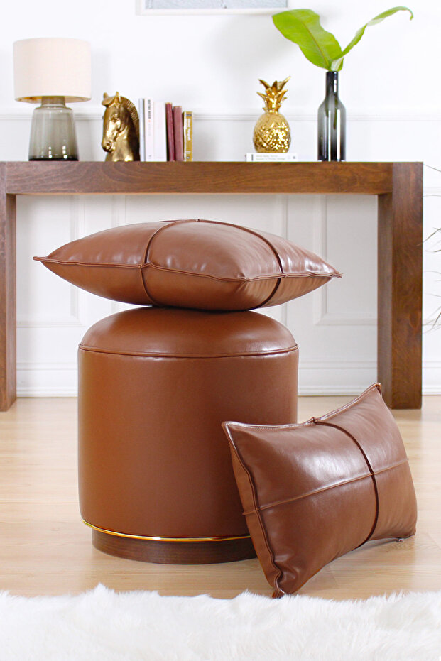 Dobsett Deri Şeker Kırlent - Taba - 5