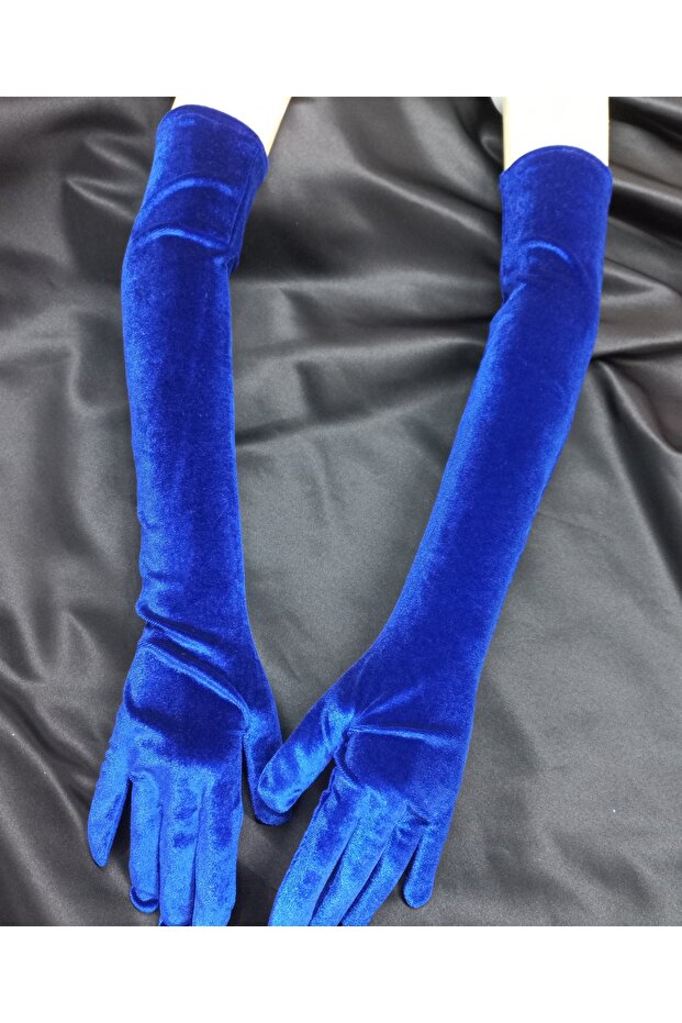 Elisabeth kadife opera eldiven saks mavi - 6