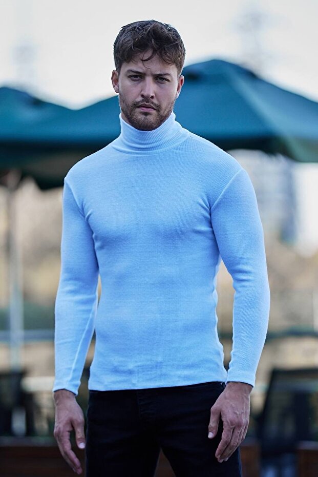 Unisex Premium Thick White Raised Slim Fit Turtleneck Turtleneck Sweater