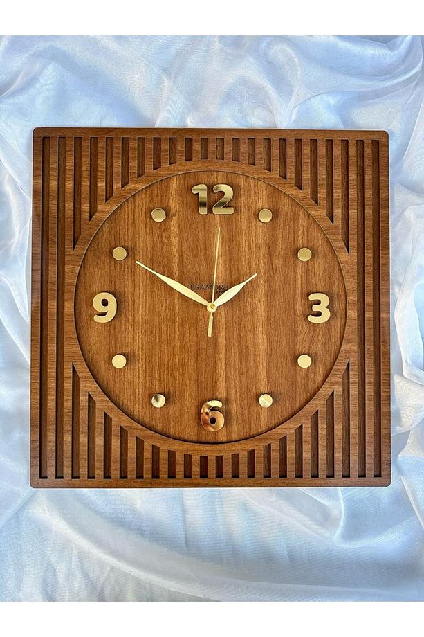 Kare Gold Rakamlı 50*50 cm Duvar saati - Modern Duvar Saati - Ahşap Duvar Saati - Büyük Duvar Saati - 6