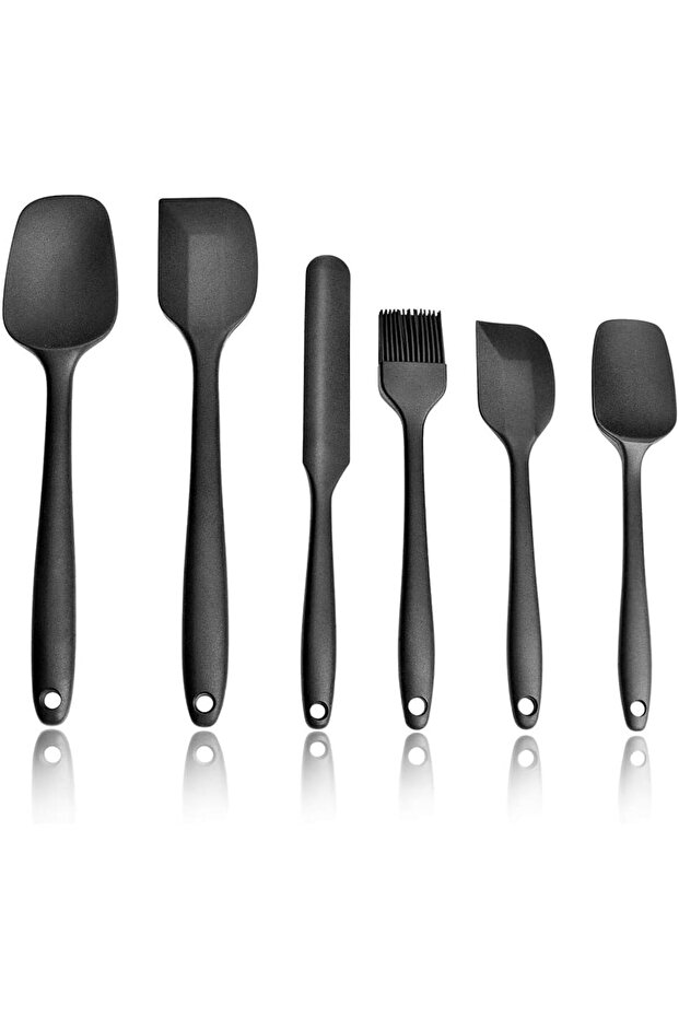 High Quality Heat Resistant Fireproof Non Stick Silicone Spatula Set 6 Pieces Black Color