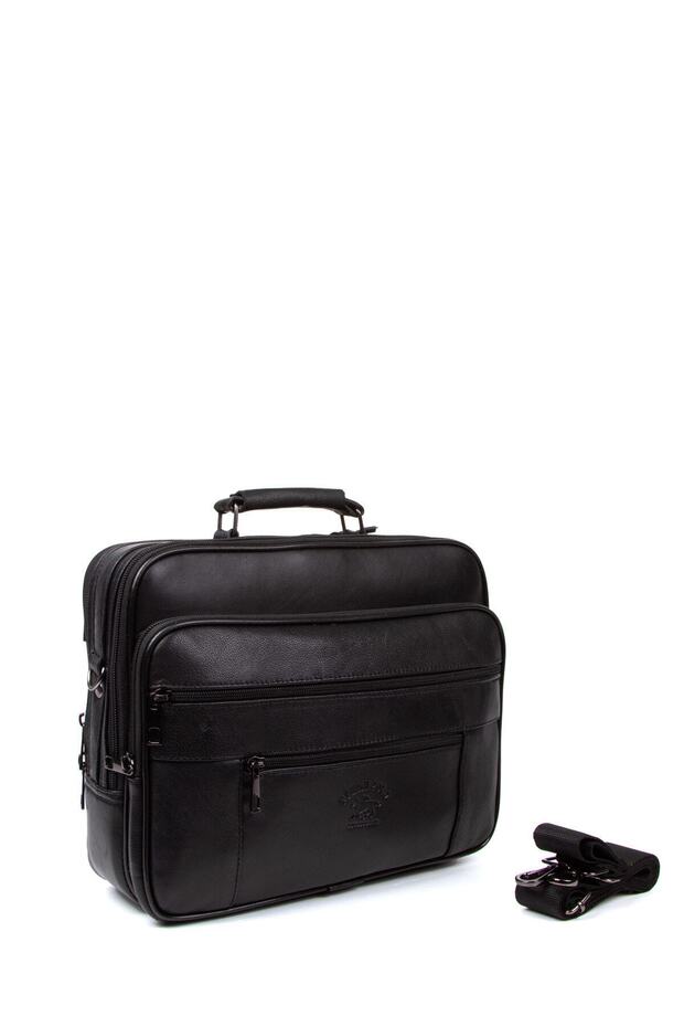 Men's Genuine Leather Steel Case Shoulder and Hand Bag Battal Size - Black