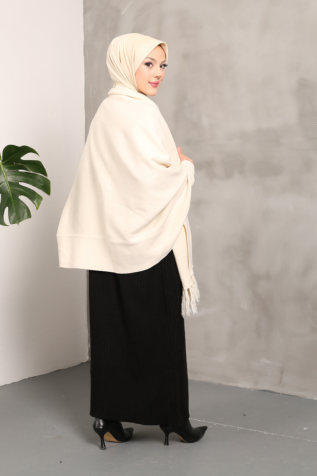 Pletené šátek pončo - krémové - 3