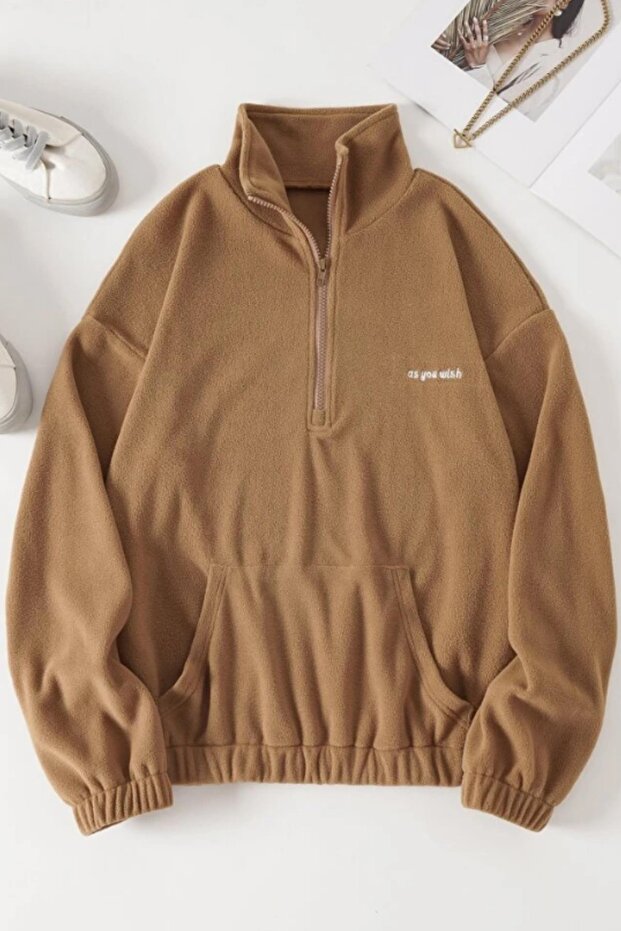 Ghassy Co. Women's Kangaroo Pocket Zippered Fleece Sweatshirt