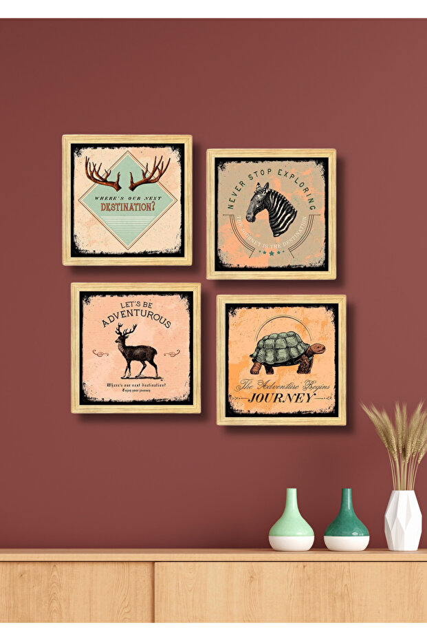 4 Piece Frame Look Animals Wall Decor 15x15 Table Set for Living Room Living Room Bedroom Office