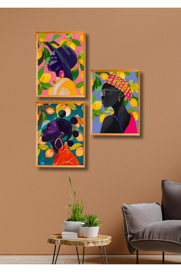 3 Parça Çerçeve Görünümlü Afro-Trend Duvar Dekoru Salon Oturma Yatak Odası için 15x20 Tablo Seti - 3