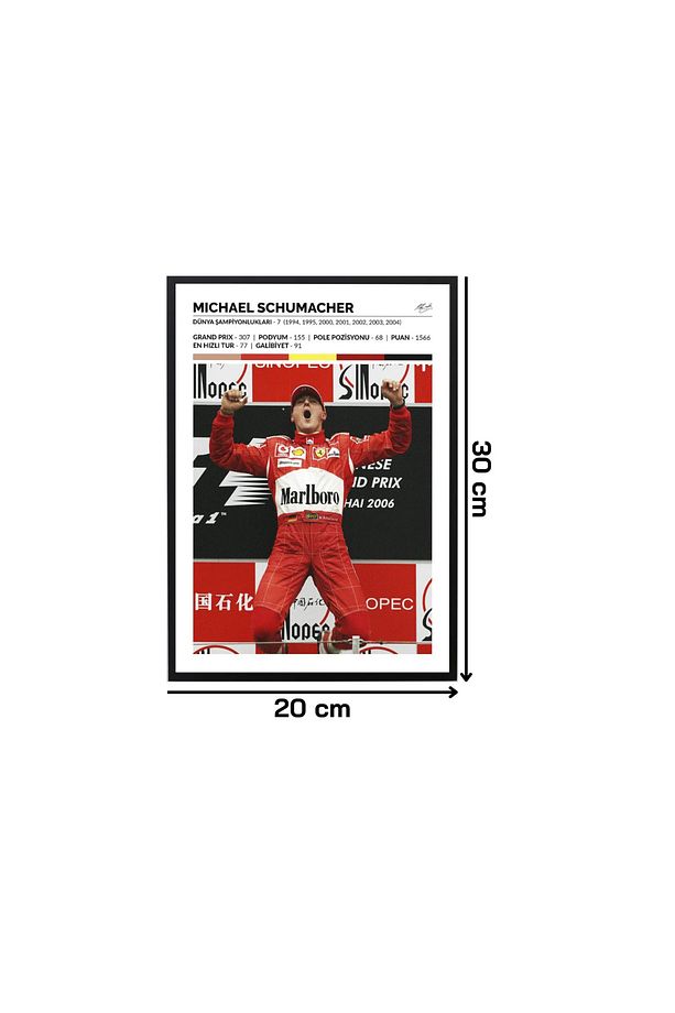 Siyah Çerçeve Görünümlü Michael Schumacher Duvar Dekoru Salon Oturma Yatak Çocuk Odası 20x30 Tablo - 4