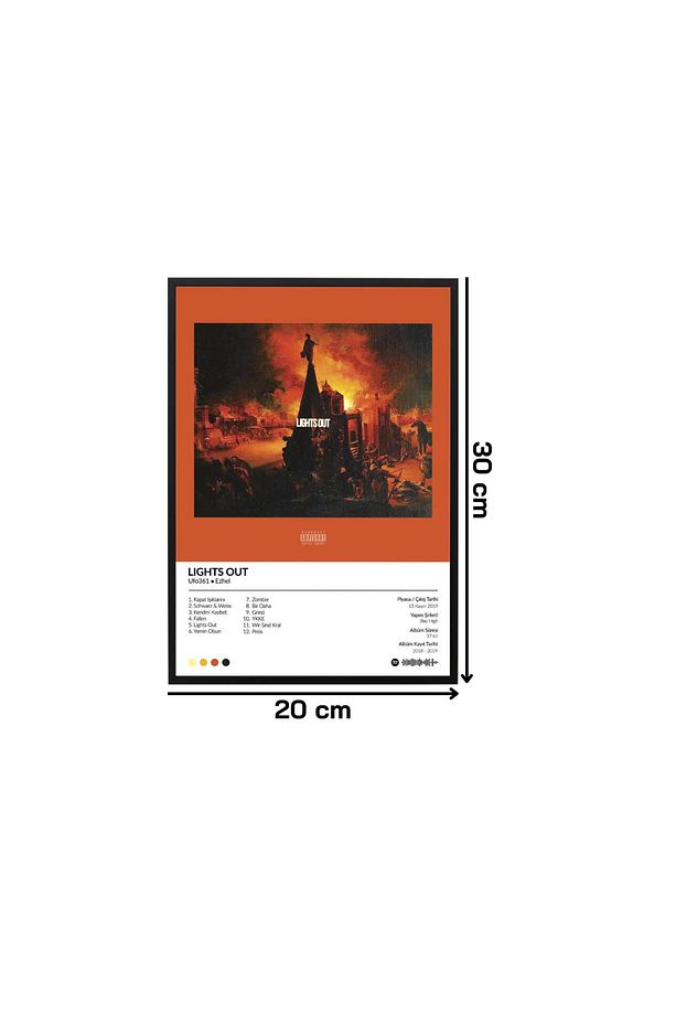 Siyah Çerçeve Görünümlü Ezhel Lights Out Albüm Kapağı Duvar Dekoru Mdf 20x30 cm Tablo - 4