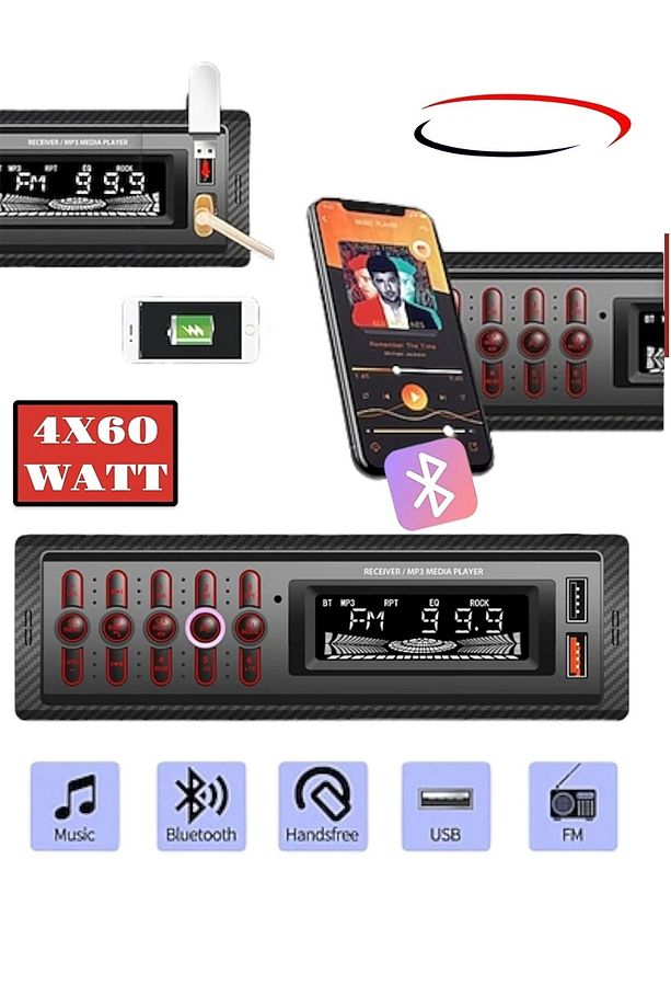 Çift Usb Girişli Bluetooth Oto Teyp Araba Teybi Radyo Sd Aux Amfi Çıkışlı Kumandalı 4x60 watt - 2