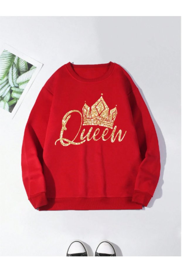Style-X Cycling Neck Cotton Queen Printed, Red Color Oversize Lovery Custom Sweatshirt