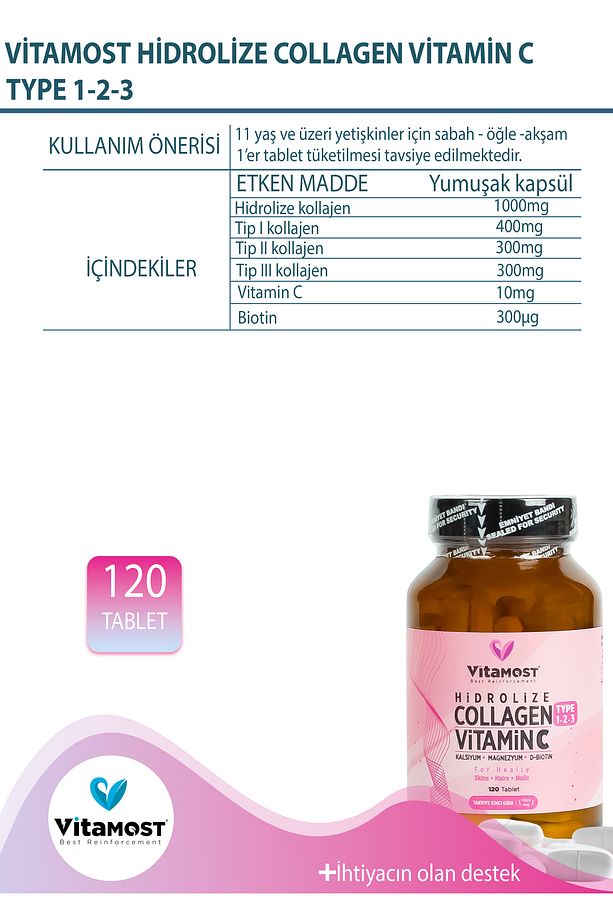 Collagen Vitamin C Tip 1, Tip 2, Tip 3 (KOLAJEN) Biotin 120 Tablet 1100mg - 5
