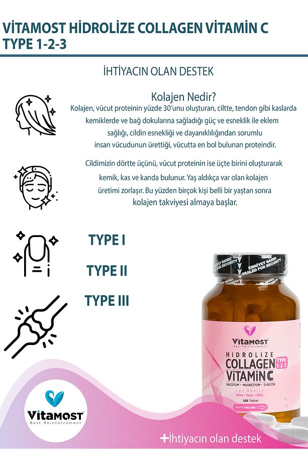 Collagen Vitamin C Tip 1, Tip 2, Tip 3 (KOLAJEN) Biotin 120 Tablet 1100mg - 3
