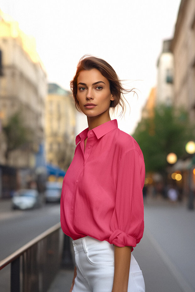 Fuchsia Loose Fit Cotton Woven Shirt TWOAW20GO0107